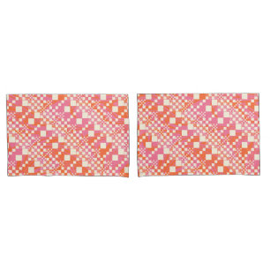 Checked, Checks - Pink, Orange and Cream Pillowcase