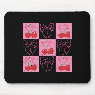 Checked Cherry Coquette Bow Ribbon Pink Valentine Mouse Pad