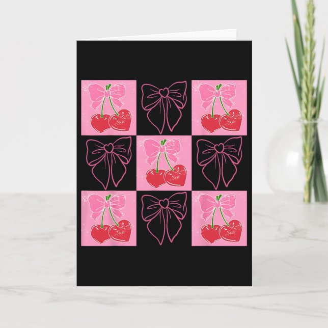 Checked Cherry Coquette Love You Cherry Much  Card (Front)