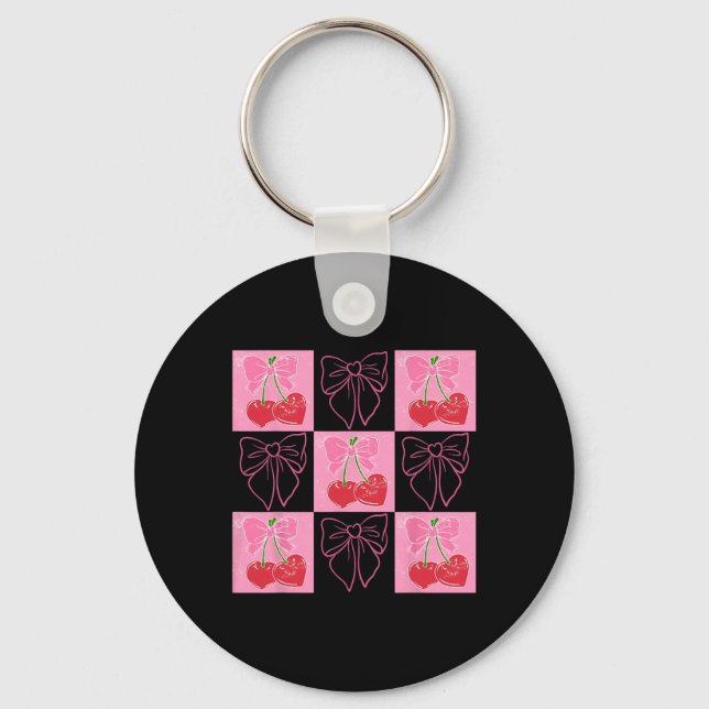 Checked Cherry Coquette Love You Cherry Much  Key Ring (Front)