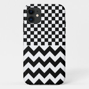 checked & chevron ~ black patterns iPhone 11 case