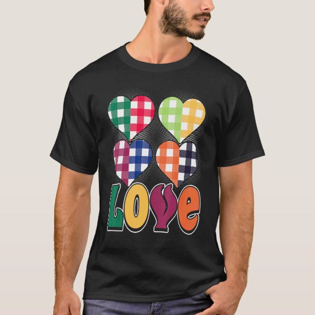 Checked Hearts With Love For Couples Valentine's D T-Shirt (Front)
