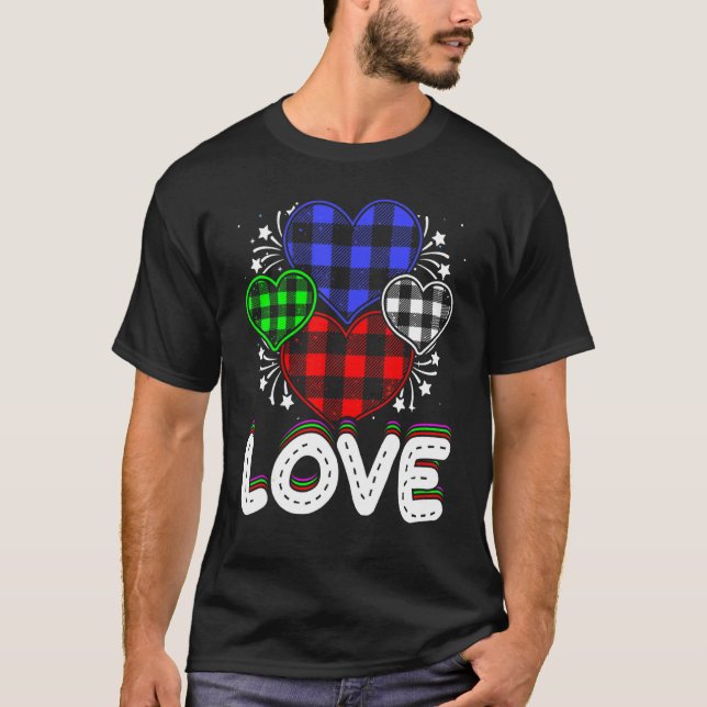 Checked Hearts With Love For Couples Valentine's D T-Shirt (Front)