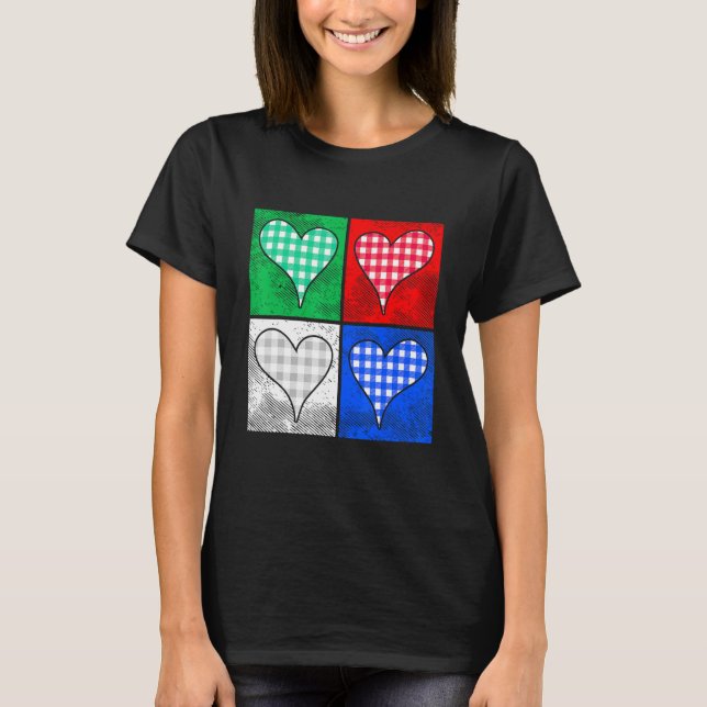 Checked Hearts With Love For Couples Valentine's D T-Shirt (Front)