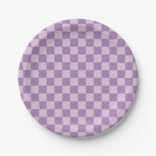 Checked Pattern in Double Light Purple Paper Plate