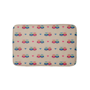 Checked pattern with love owls bath mat