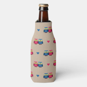 Checked pattern with love owls bottle cooler