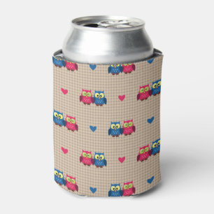 Checked pattern with love owls can cooler