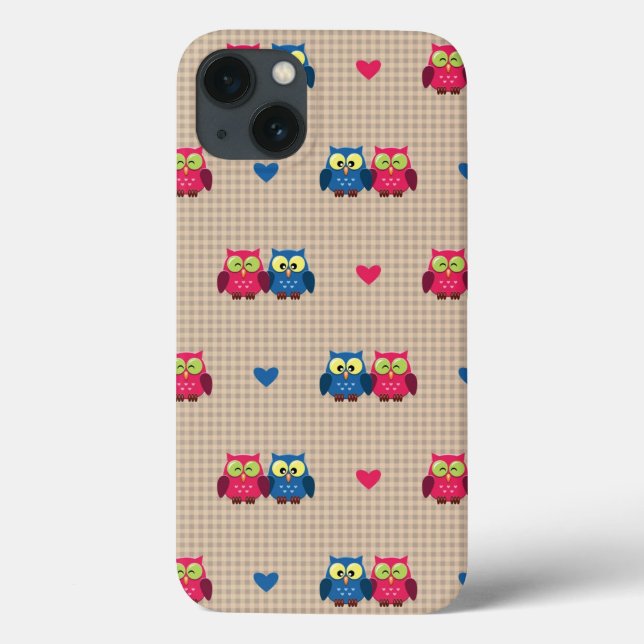 Checked pattern with love owls Case-Mate iPhone case (Back)