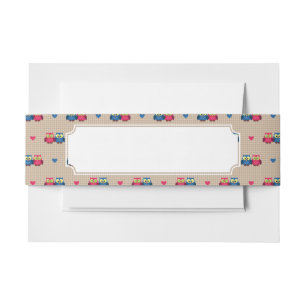Checked pattern with love owls invitation belly band