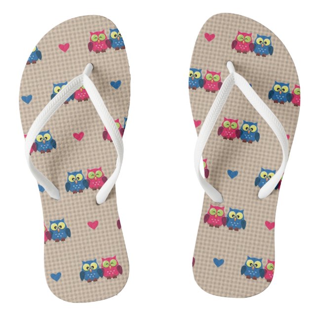 Checked pattern with love owls jandals (Footbed)