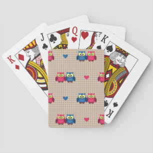 Checked pattern with love owls playing cards