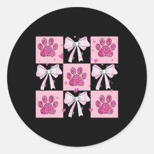Checked Paw Dog Valentine Coquette  Classic Round Sticker