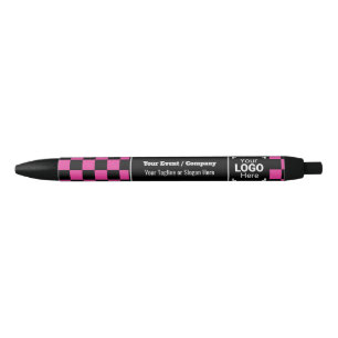 Checked Pink Company Logo: Fun Conference Giveaway Black Ink Pen