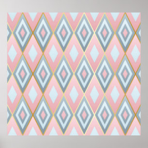 Checked rhombus shapes, geometric pattern. poster