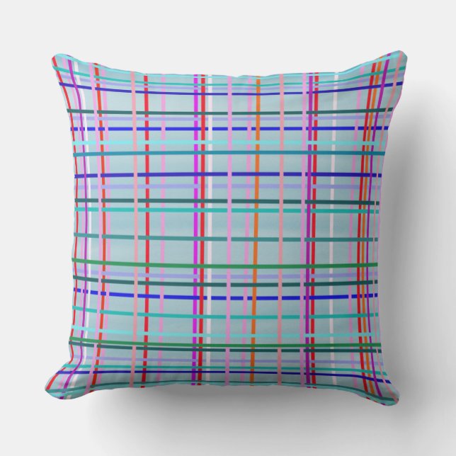 checked stripes pattern multicolor blue cushion (Front)