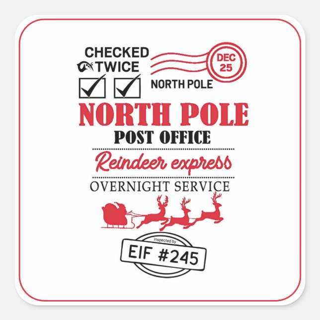 Checked Twice North Pole Post Office Square Sticker (Front)