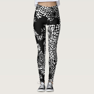 checker black and white pattern leggings