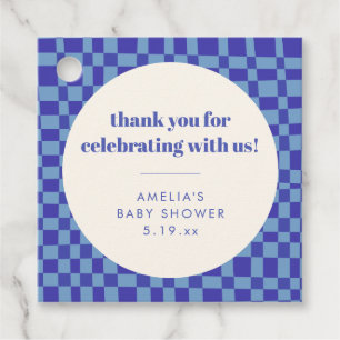 Checkerboard Blue Custom Baby Shower Thank You Favour Tags