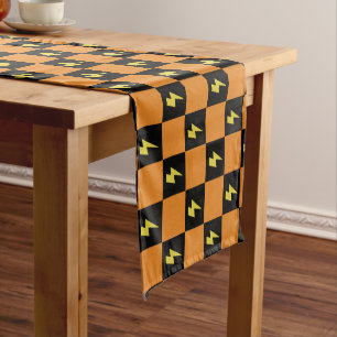  Checkerboard flash sign pattern , Y2K Short Table Runner