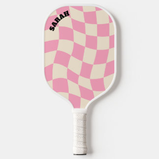 Checkerboard Groovy Retro Customizable Name Pickleball Paddle