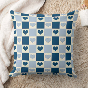 Checkerboard Hearts in Dark Blue, Light Blue, and Cushion
