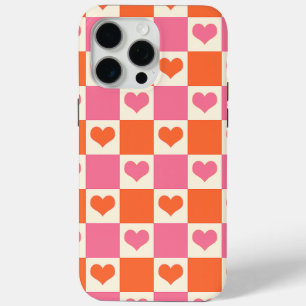 Checkerboard Hearts in Pink, Orange, and Cream iPhone 15 Pro Max Case