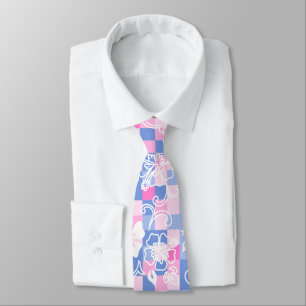 Checkerboard Hibiscus Hawaiian Floral- Peri Pink Tie