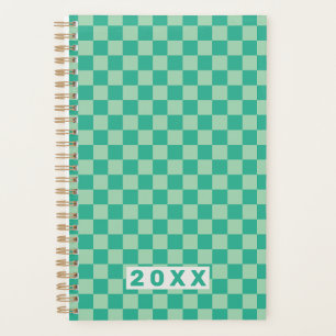 Checkerboard Jungle Green Retro Pattern 2026  Planner