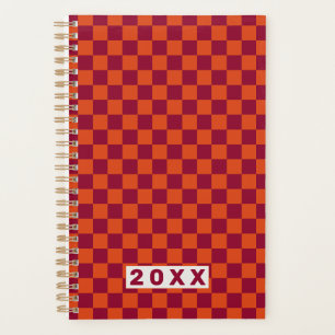 Checkerboard Orange Burgundy Retro Pattern 2026  Planner