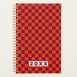 Checkerboard Orange Burgundy Retro Pattern 2026 Planner