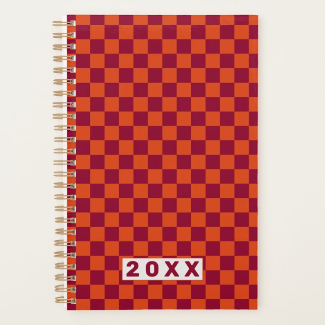 Checkerboard Orange Burgundy Retro Pattern 2026  Planner (Front)