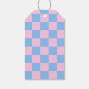Checkerboard Pastel Pink Blue Classic Baby Shower Gift Tags