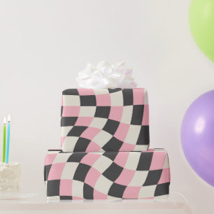 Checkerboard pattern  retro groovy , Y2k Wrapping Paper