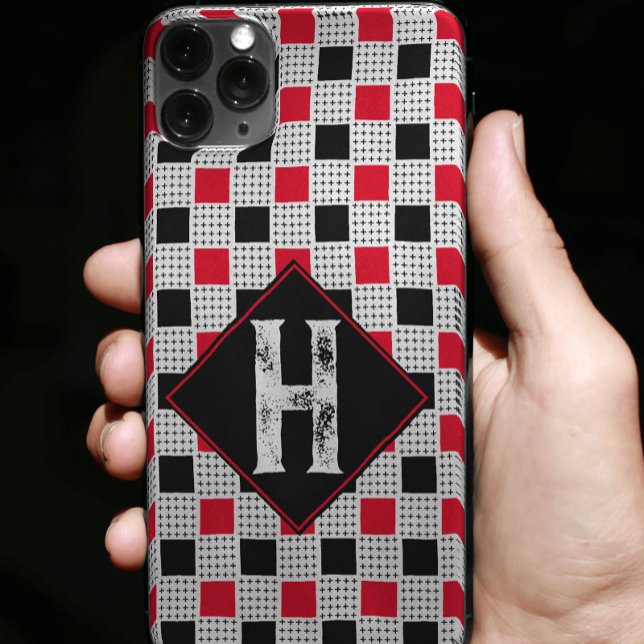 Checkerboard Red and black Buffalo plaid Monogram Case-Mate iPhone Case (Creator Uploaded)