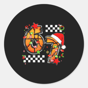 Checkered 67 Basketball Santa Hat Christmas Six Se Classic Round Sticker