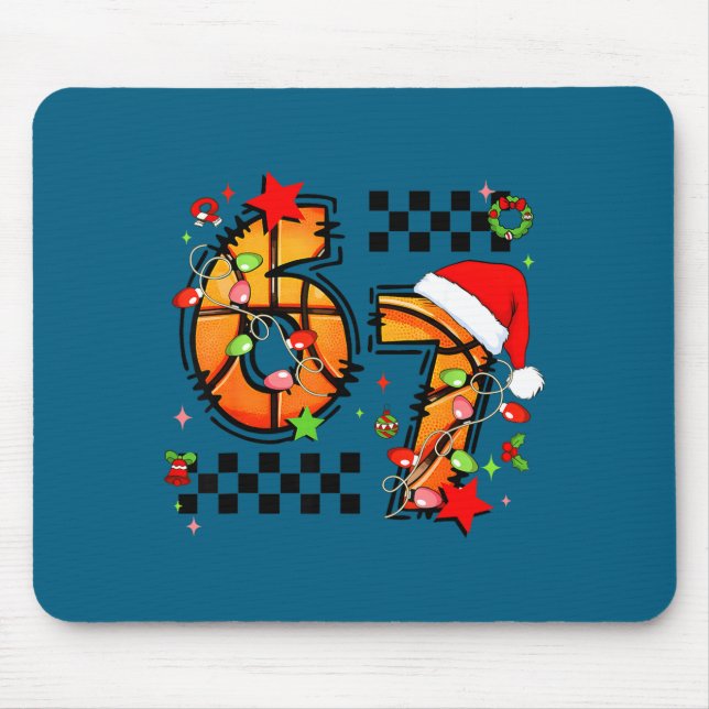 Checkered 67 Basketball Santa Hat Christmas Six Se Mouse Pad (Front)