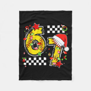 Checkered 67 Softball Santa Hat Christmas Six Seve Fleece Blanket