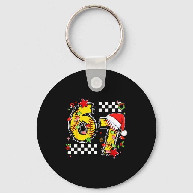 Checkered 67 Softball Santa Hat Christmas Six Seve Key Ring (Front)