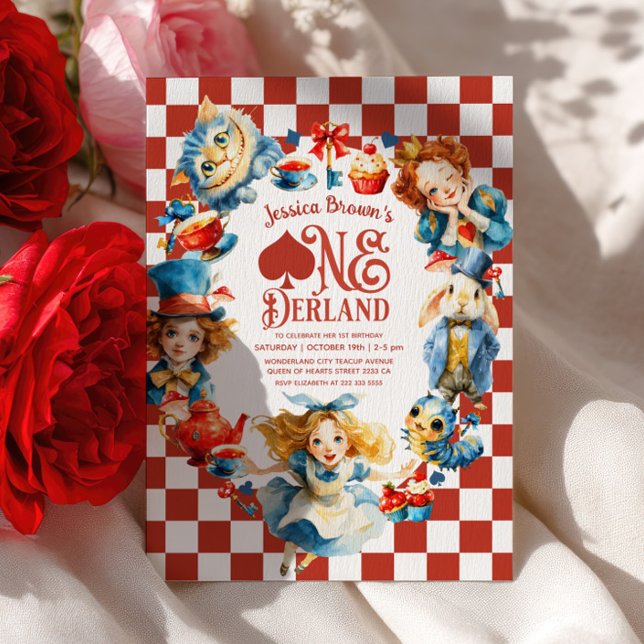 Checkered Alice in ONEDERLAND 1st Birthday Party Invitation (Creator Uploaded)