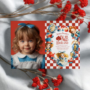 Checkered Alice in ONEDERLAND 1st Birthday Photo Invitation
