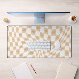 checkered beige and grey modern retro  desk mat