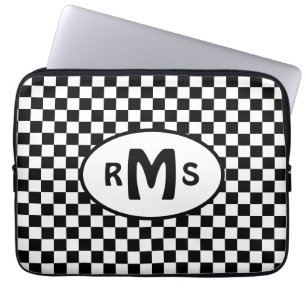 Checkered Black and White Monogram Laptop Sleeve