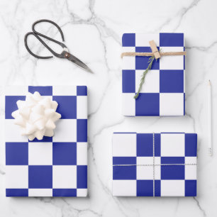 Checkered Blue and White  Wrapping Paper Sheet