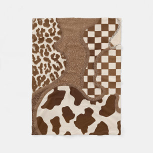 Checkered Brown Wavy Mocha Aesthetic Cow Print Cut Fleece Blanket