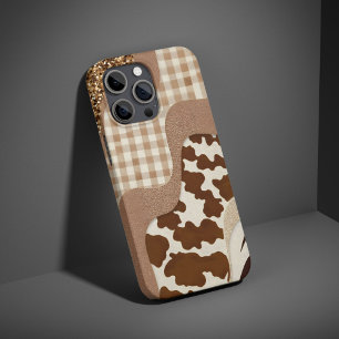 Checkered Brown Wavy Mocha Aesthetic Cow Print Cut iPhone 15 Case