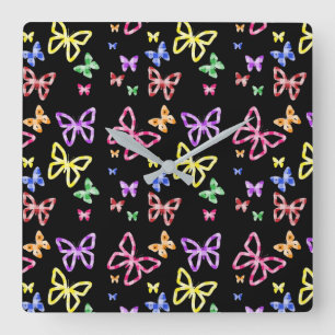 CHECKERED BUTTERFLIES SQUARE WALL CLOCK