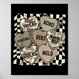 Checkered Camo Conversation Hearts Valentine's Day Poster