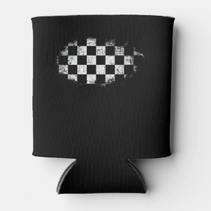 Checkered Checker Black & White Can Cooler