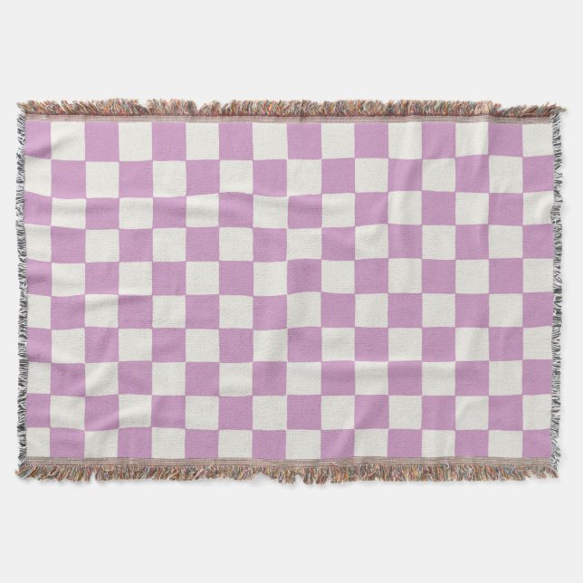 Checkered Checkerboard in Lavender Girls bedroom Throw Blanket (Front)
